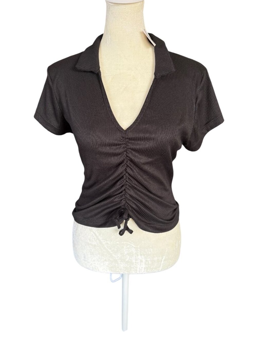Rue21 black short sleeve collared cinched crop top women's size large